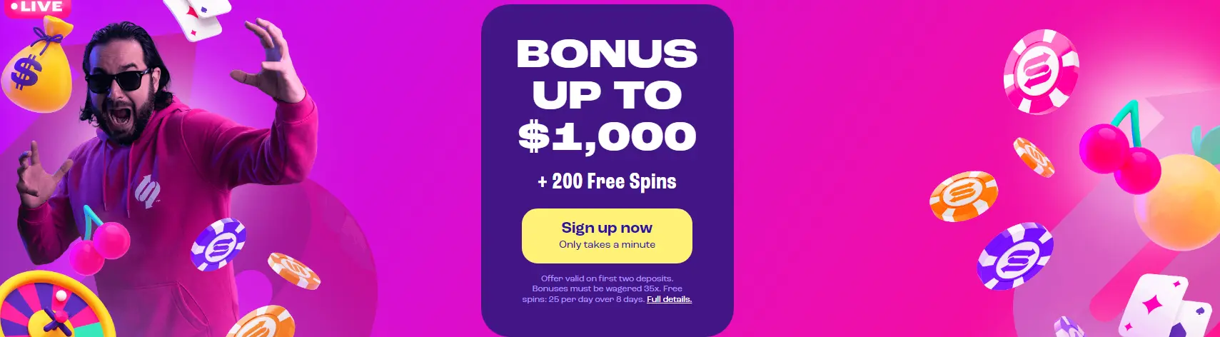 Get bonus up to 1,000$ at spinz casino