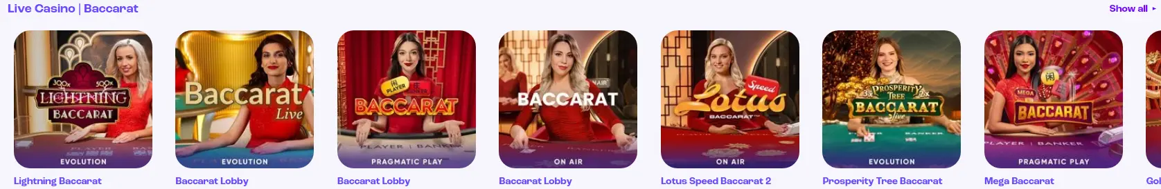 Live Baccarat at spinz casino